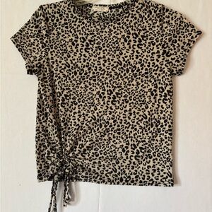 Olivia Rae Black and Tan Leopard Print Short Sleeve Top